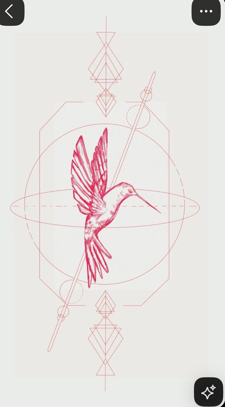 a drawing of a bird flying over a circle