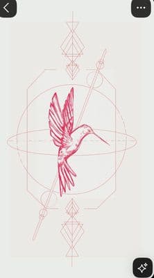 a drawing of a bird flying over a circle
