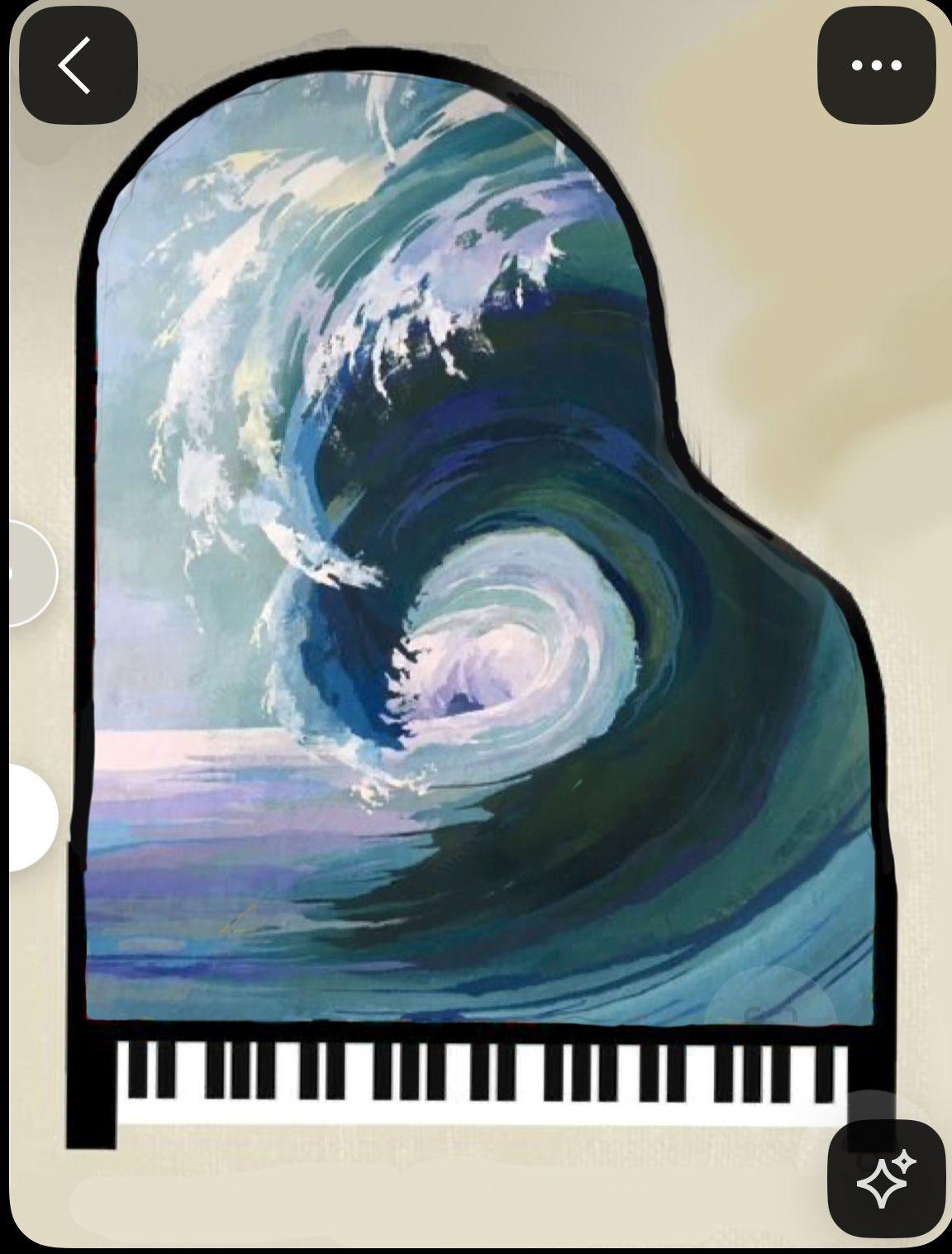 a piano with a wave coming out of it