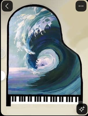 a piano with a wave coming out of it