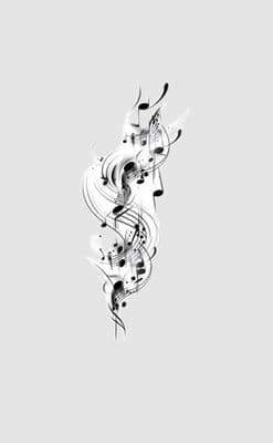 a black and white photo of musical notes