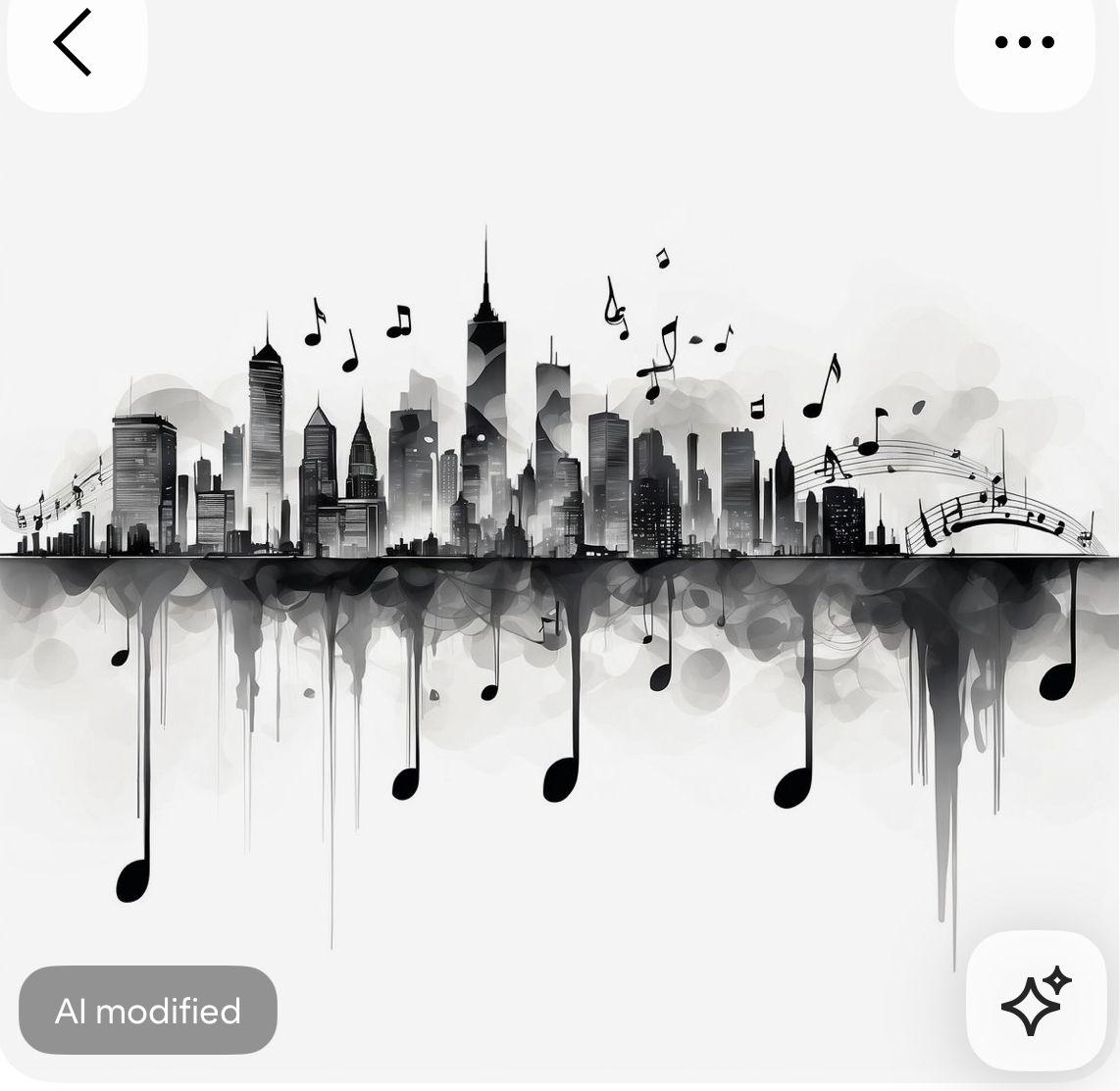 a black and white picture of a city with music notes