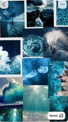 a collage of pictures of water and clouds
