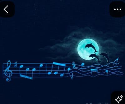 two dolphins jumping out of the water at night