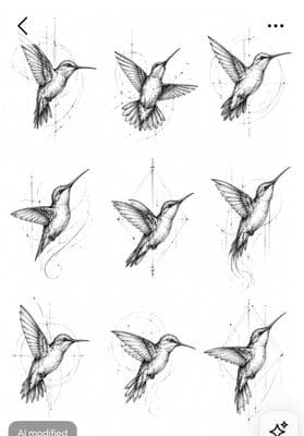 a drawing of a hummingbird flying through the air