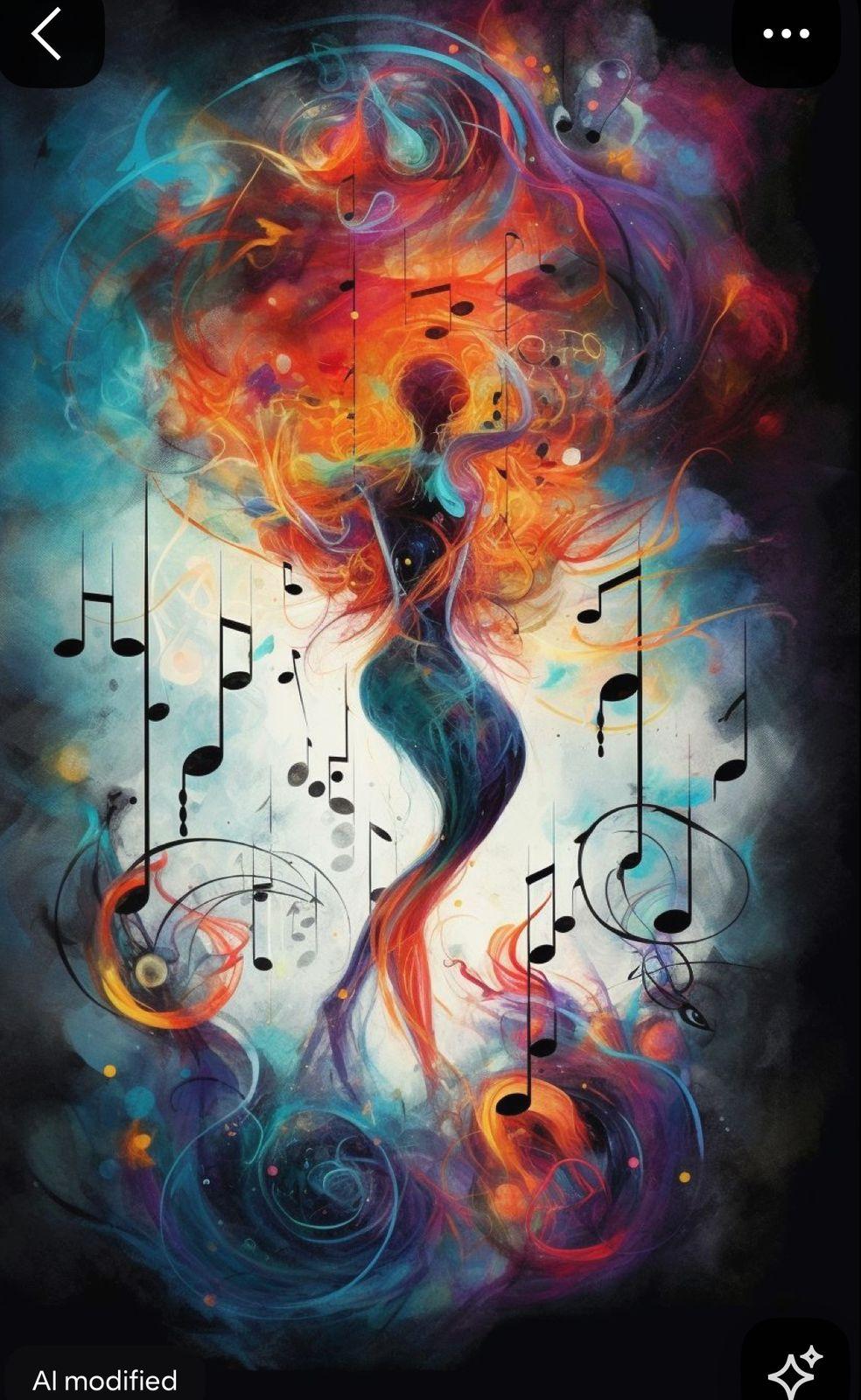 a painting of a woman surrounded by musical notes