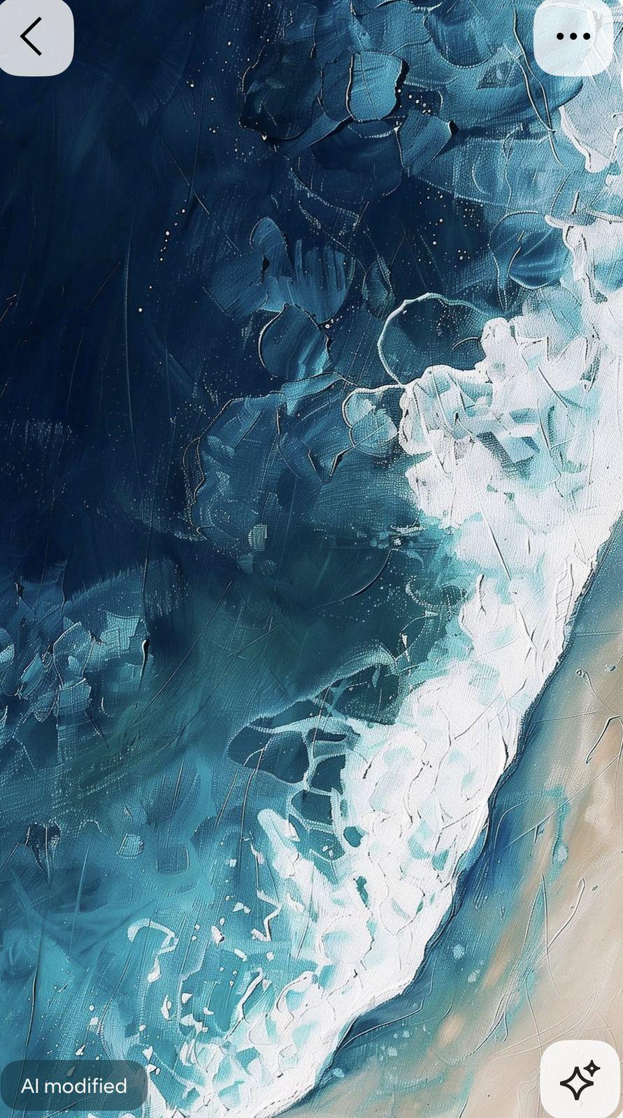 a painting of a blue ocean with white waves