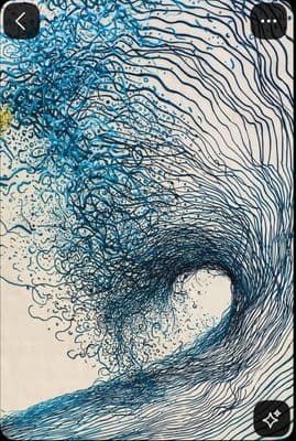 a drawing of a wave in blue ink
