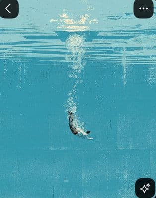 a person swimming under water with a sky background