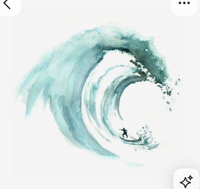 a painting of a person surfing a large wave