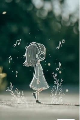 a drawing of a girl with headphones on