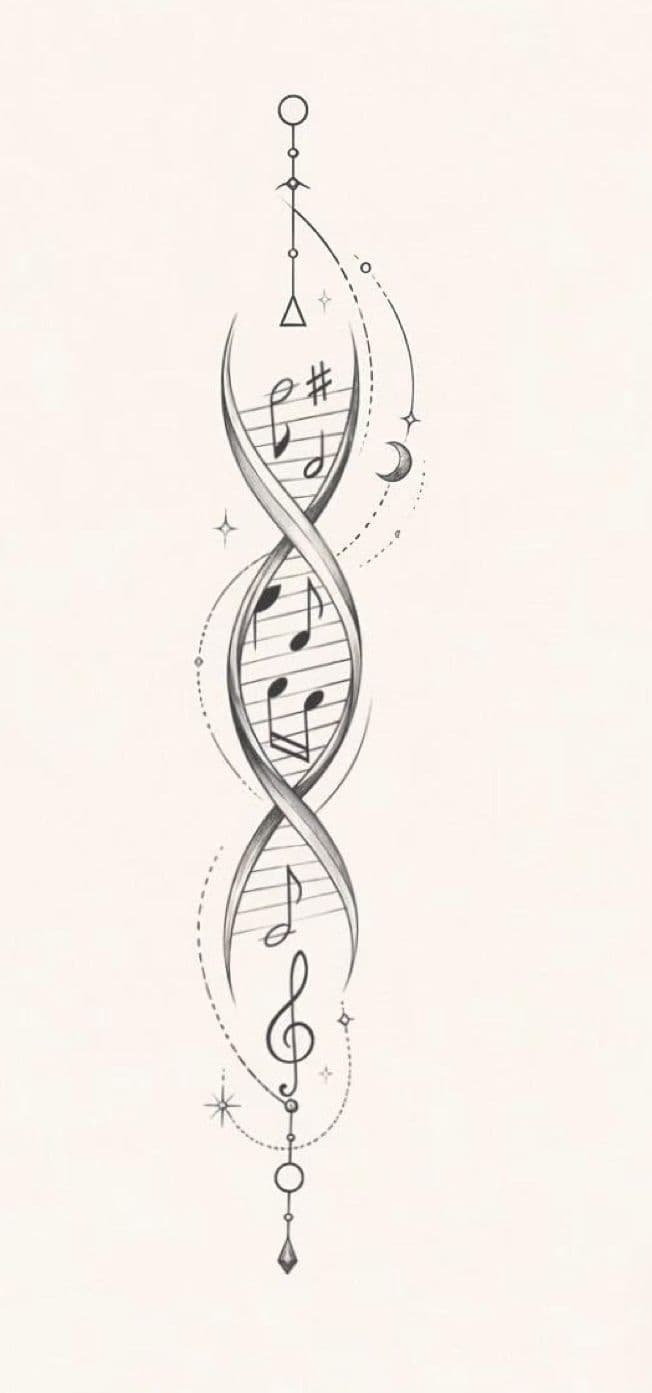 a drawing of a spiral of musical notes