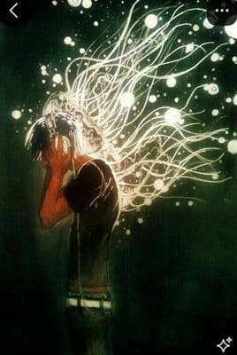 a painting of a man with his hair blowing in the wind