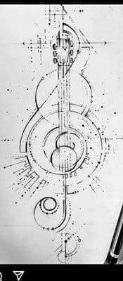 a drawing of a musical instrument on a piece of paper