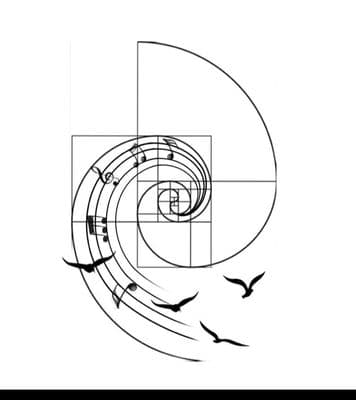a drawing of a spiral with birds flying around it