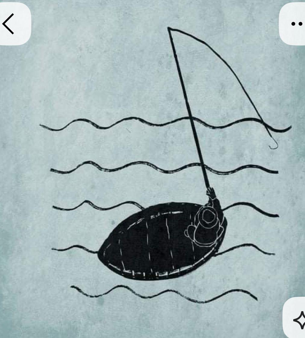 a drawing of a fish in the water with a fishing rod