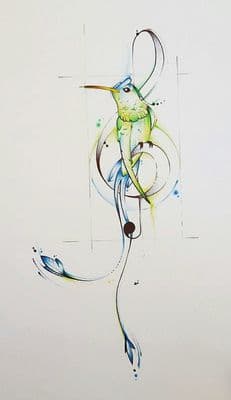 a drawing of a bird with a long beak