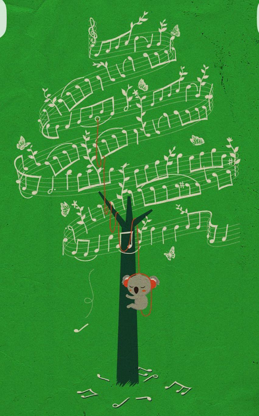 a poster of a tree with musical notes on it
