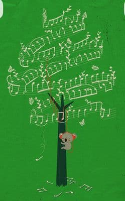 a poster of a tree with musical notes on it