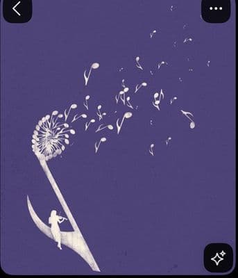 a picture of a dandelion with music notes coming out of it