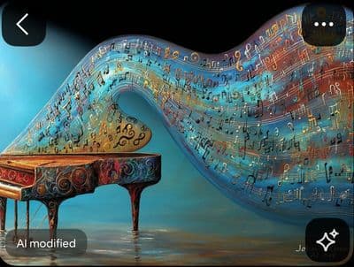 a painting of a piano with musical notes on it