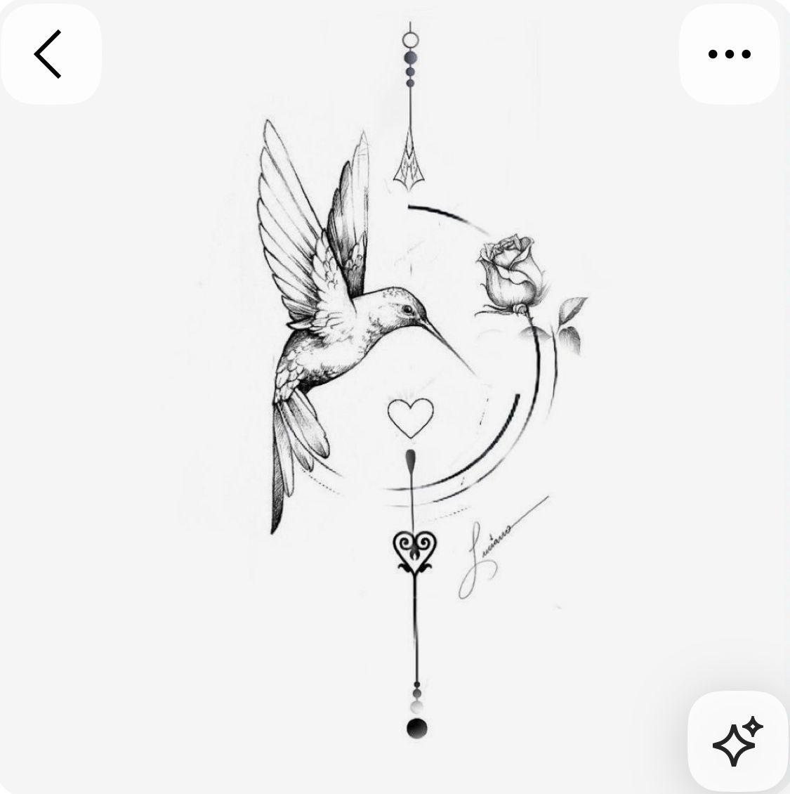 a drawing of a bird flying over a clock