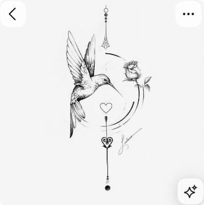 a drawing of a bird flying over a clock