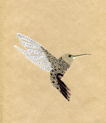 a drawing of a hummingbird flying in the sky
