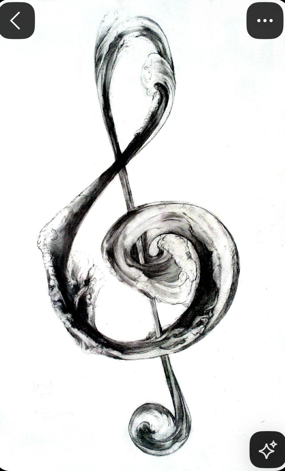 a black and white drawing of a treble
