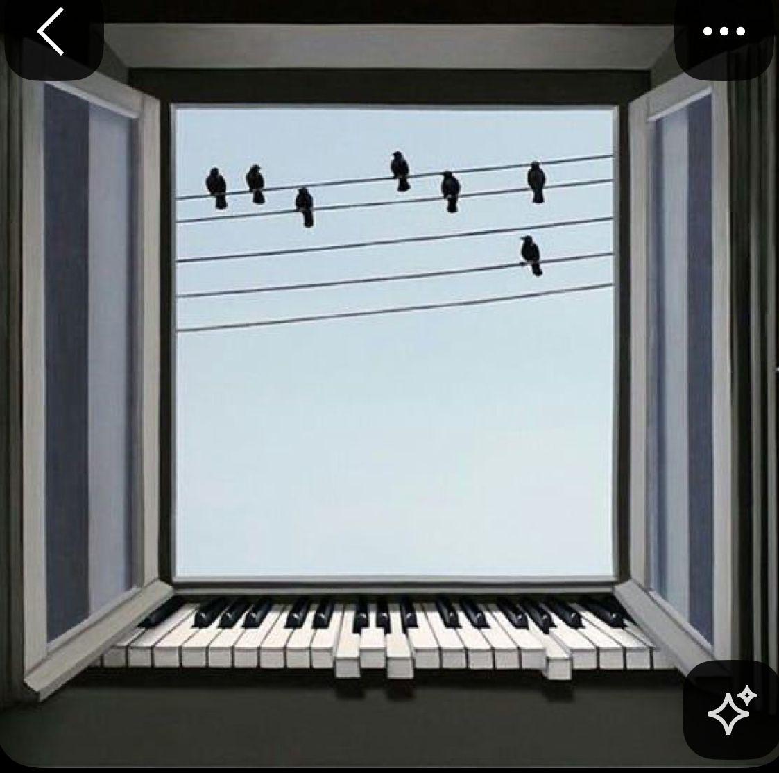 a window with birds sitting on a wire