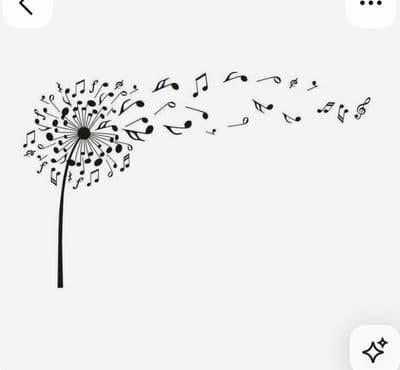 a dandelion with music notes flying from it