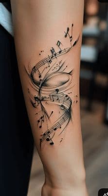 a woman's arm with musical notes on it