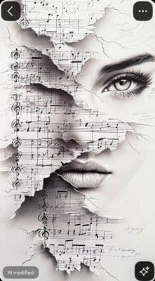 a woman's face with musical notes on it