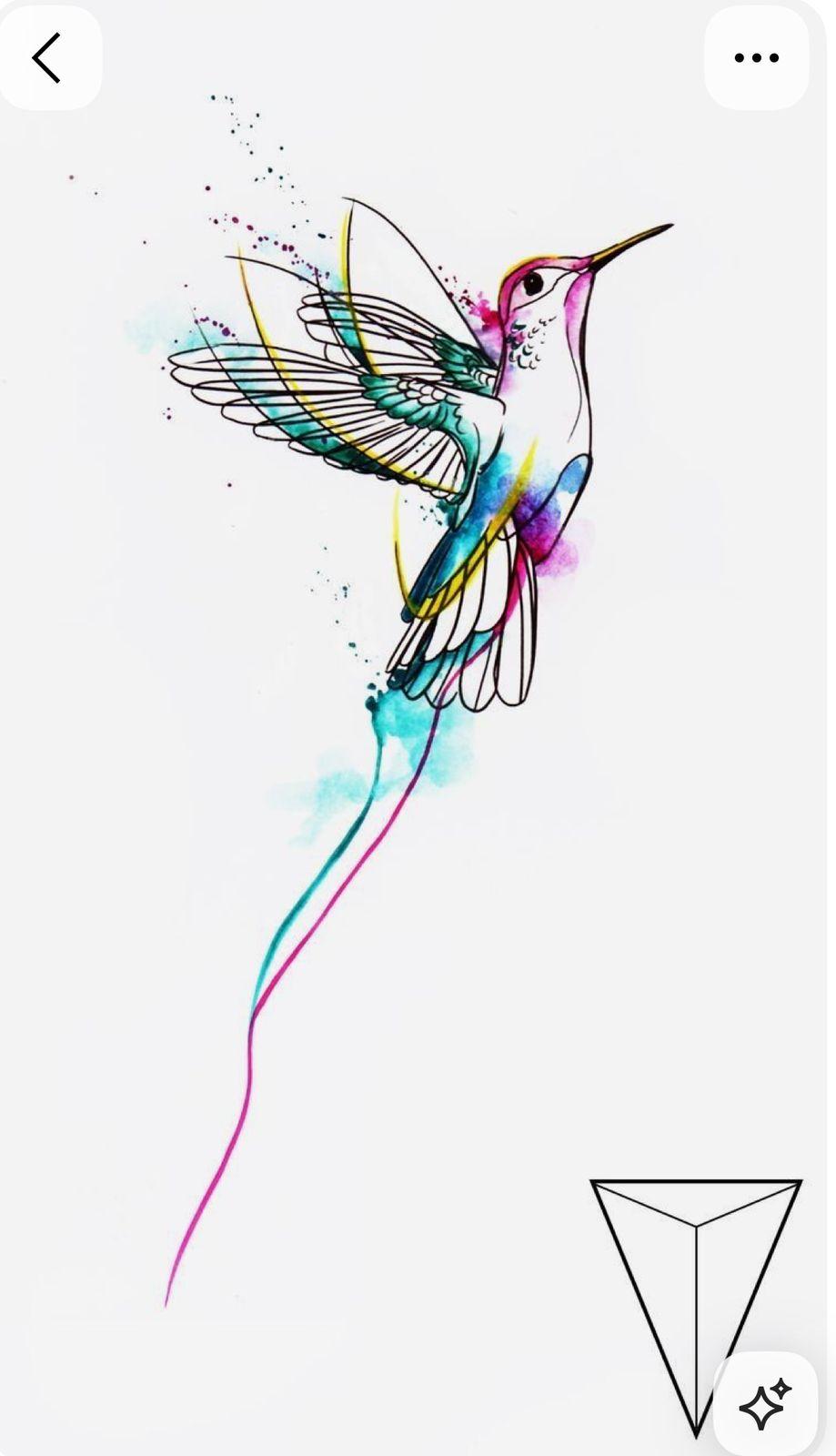a drawing of a hummingbird flying in the sky