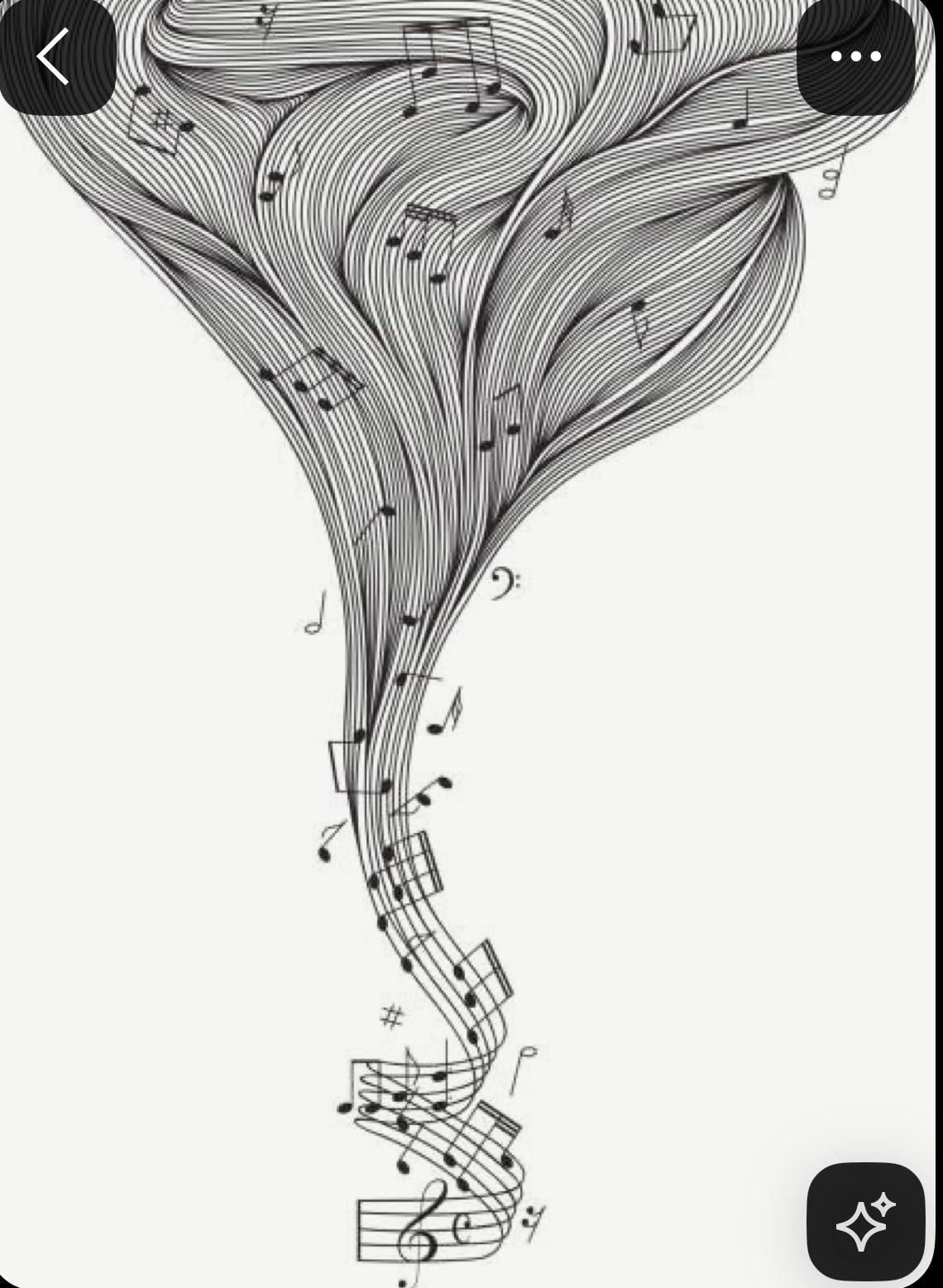 a drawing of music notes coming out of a head