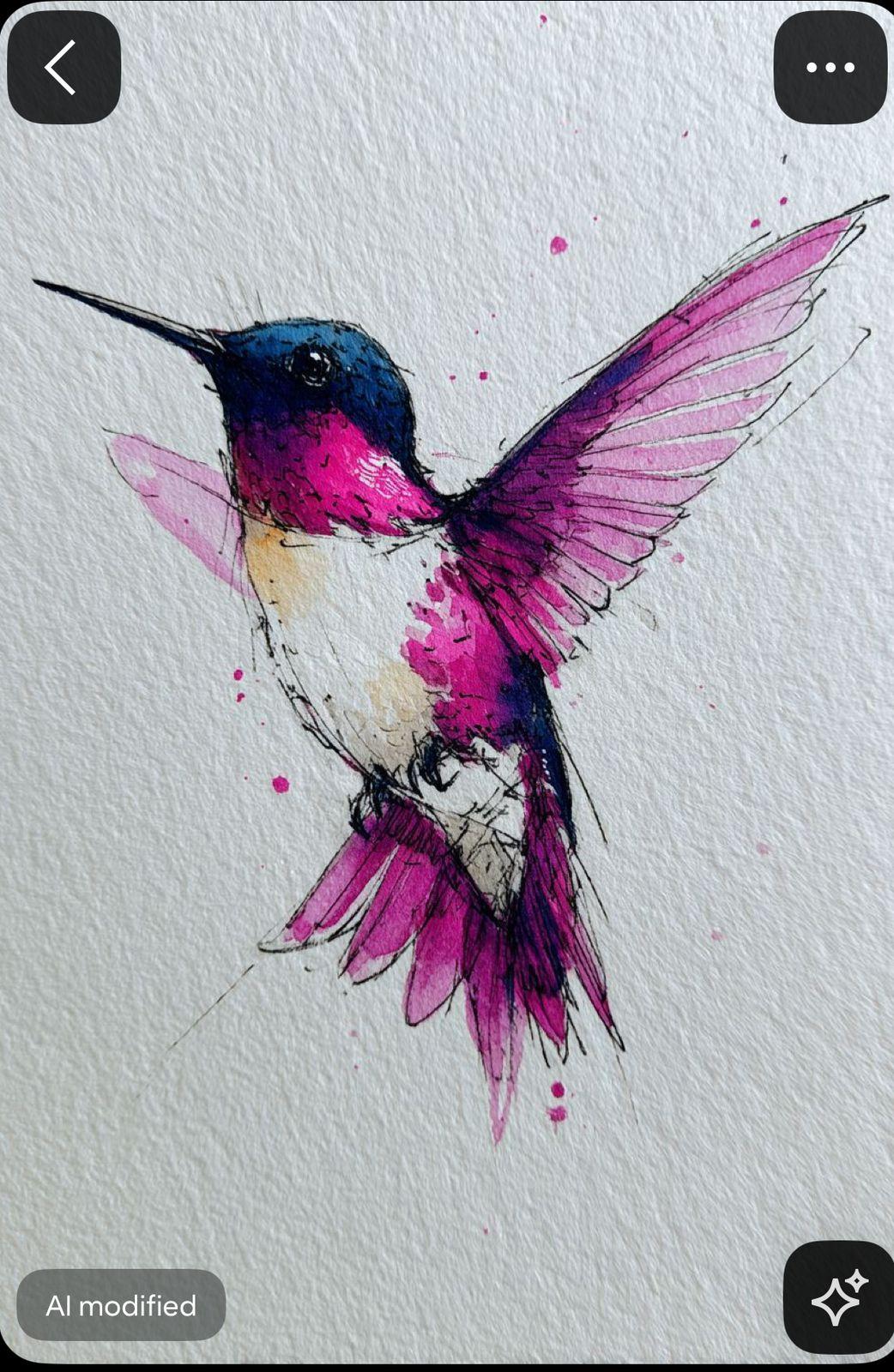 a watercolor painting of a hummingbird in flight