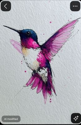 a watercolor painting of a hummingbird in flight