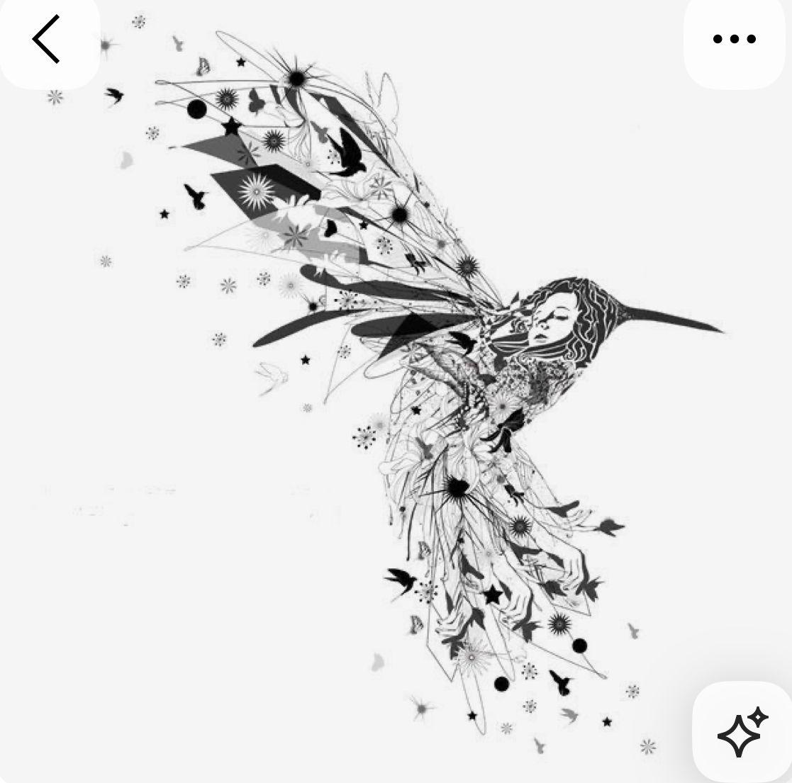 a black and white drawing of a bird with feathers