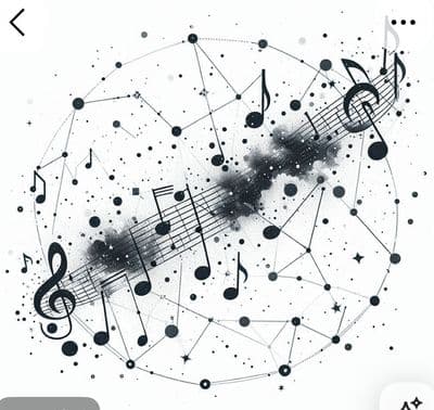 a black and white photo of musical notes