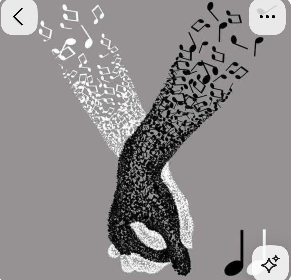a hand with musical notes coming out of it