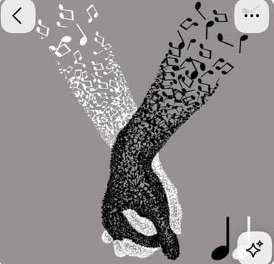 a hand with musical notes coming out of it