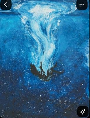 a painting of a person floating in the ocean