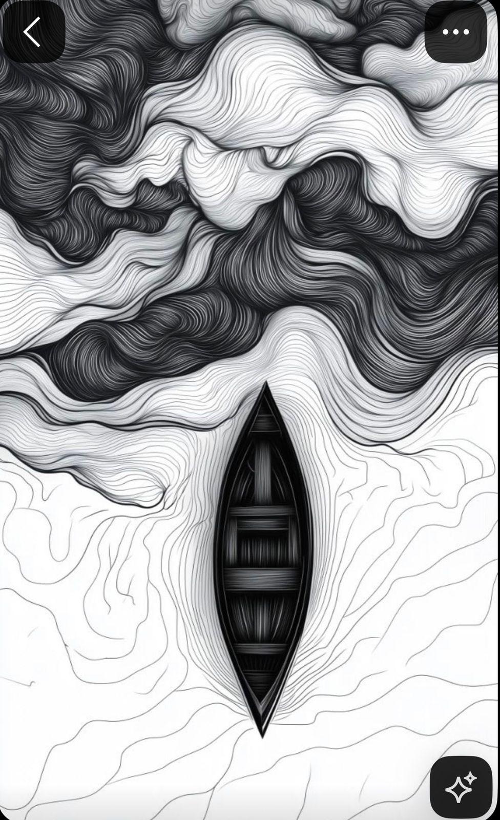a black and white drawing of a boat