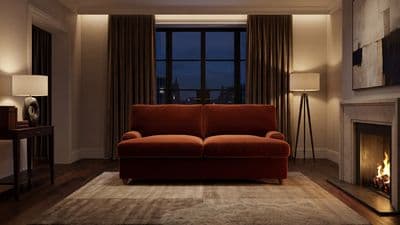 a living room with a couch and a fire place