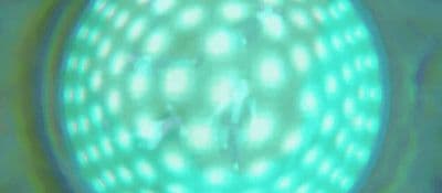 a close up of a green object with white circles
