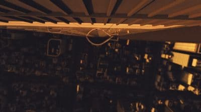 an overhead view of a room with a ceiling fan