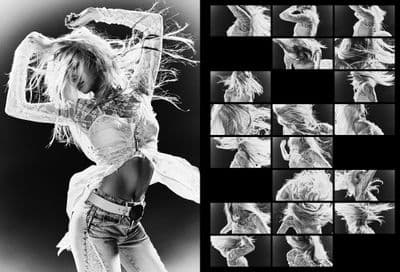 a black and white photo of a woman dancing