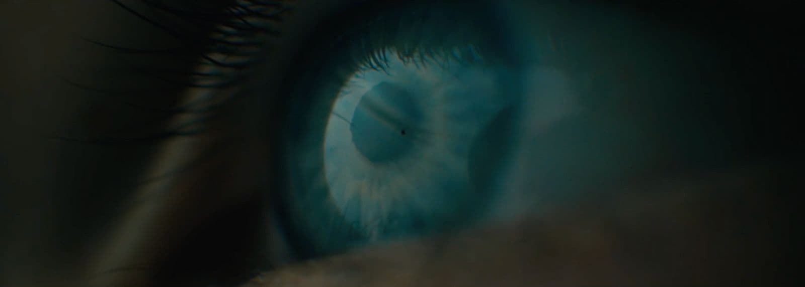 a close up of a person's blue eye