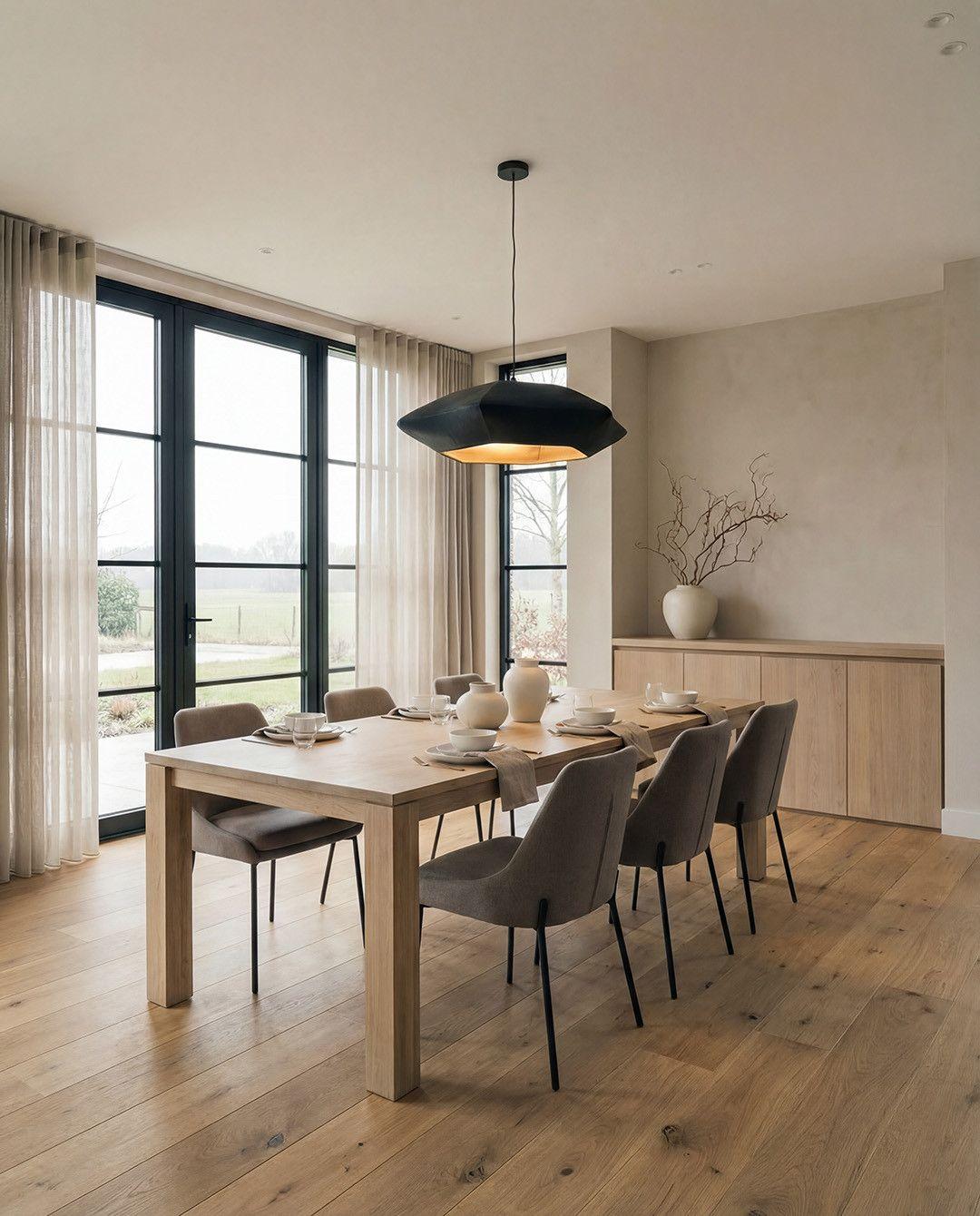 a dining room with a table and chairs