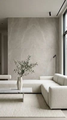 a living room with a white couch and a white coffee table